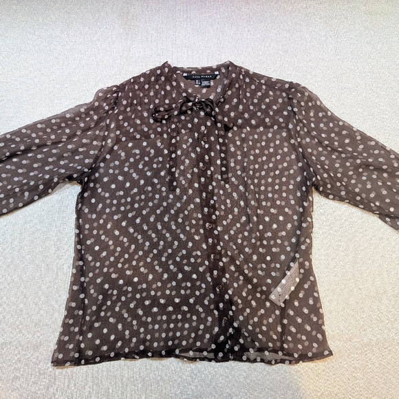 Zara Tops - Zara Brown Sheer Blouse with White Dots